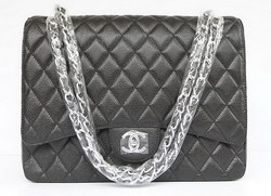 Cheap Replica Chanel Classic 2.55 Flap Bag Quilted Black Caviar with Silver Chain 1116
